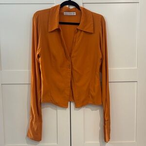 Faithfull The Brand Orange Button-Up Shirt Top, 6/M